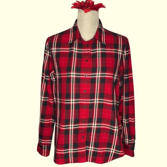 Lauren Ralph Lauren Plaid Shirt Large Classic Red Black Cabincore Rustic - Picture 1 of 10